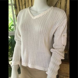 90’s cotton mesh lightweight sweater white Liz Claiborne beach sweater Medium